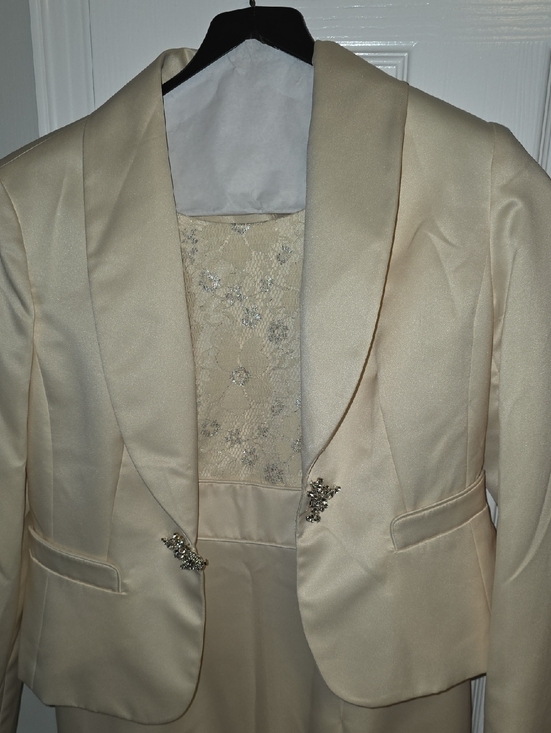 Kasper Dresses & Skirts - Kasper Cream Satin Two-Piece Dress with Jeweled Jacket